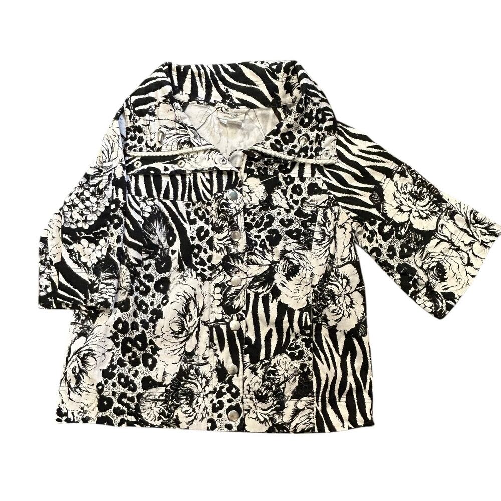 Just‎ B Boutique Black & White Roses Jacket, Size Medium – Full Front Zip
